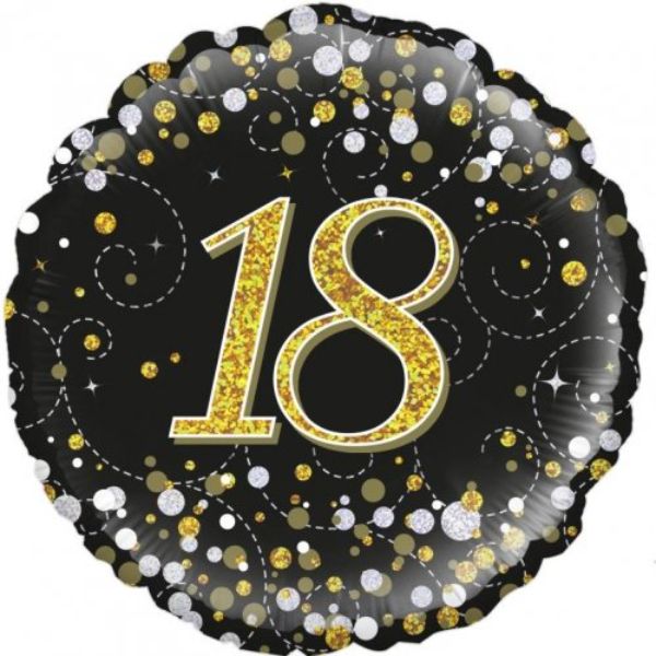 Sparkling Fizz Black & Gold 18th Birthday Foil Balloon - 46cm