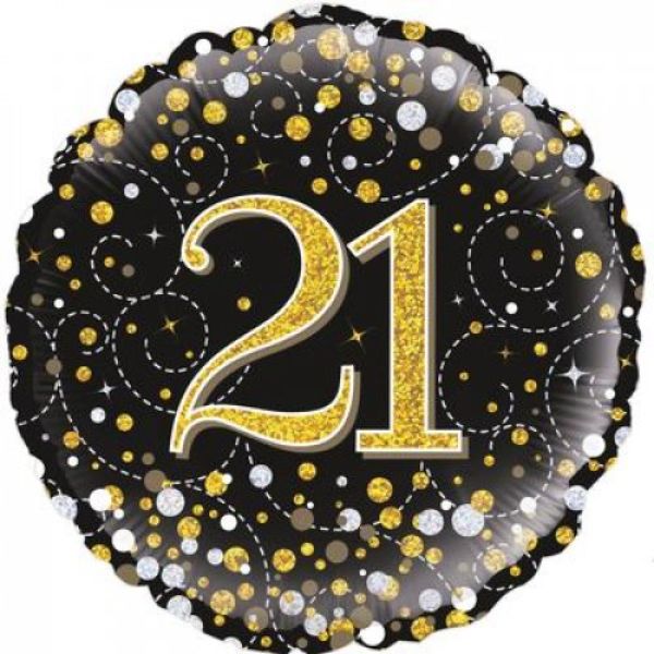 Sparkling Fizz Black & Gold 21st Birthday Foil Balloon - 46cm