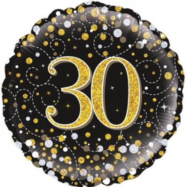 Sparkling Fizz Black & Gold 30th Birthday Foil Balloon - 46cm