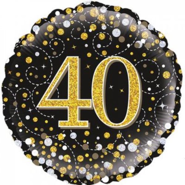 Sparkling Fizz Black & Gold 40th Birthday Foil Balloon - 46cm