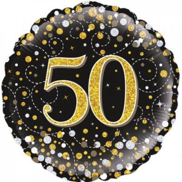 Sparkling Fizz Black & Gold 50th Birthday Foil Balloon - 46cm