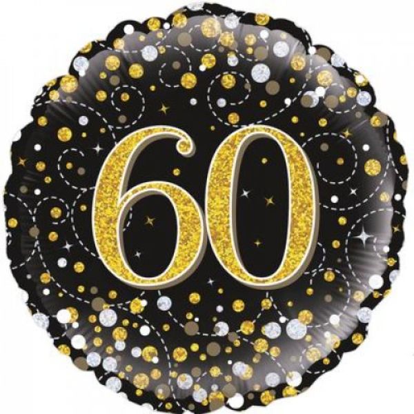 Sparkling Fizz Black & Gold 60th Birthday Foil Balloon - 46cm