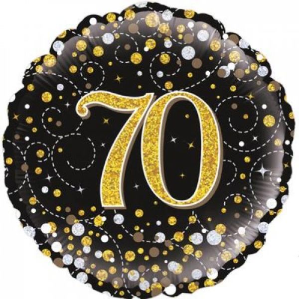 Sparkling Fizz Black & Gold 70th Birthday Foil Balloon - 46cm