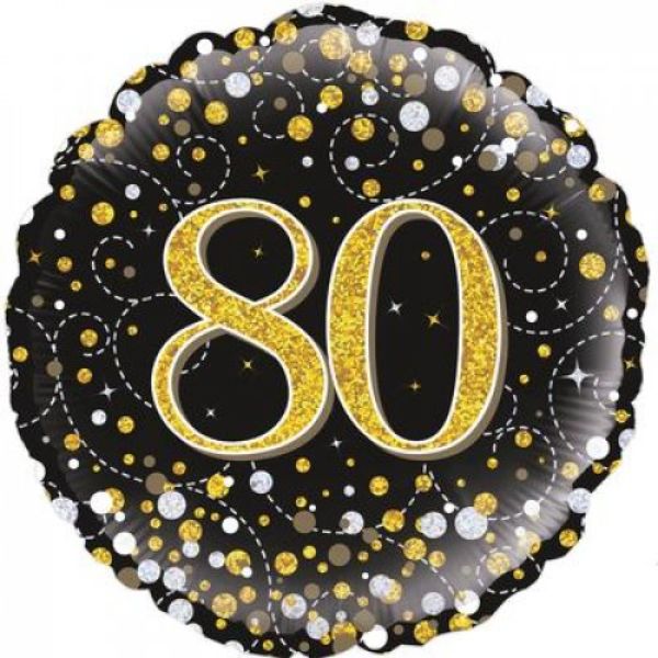 Sparkling Fizz Black & Gold 80th Birthday Foil Balloon - 46cm