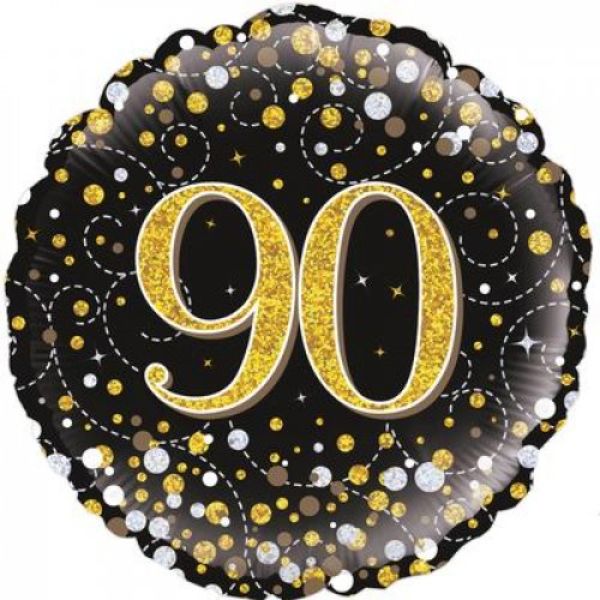 Sparkling Fizz Black & Gold 90th Birthday Foil Balloon - 46cm
