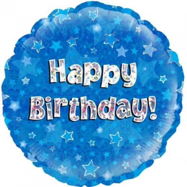 Blue Round Holographic Happy Birthday Foil Balloon - 45cm