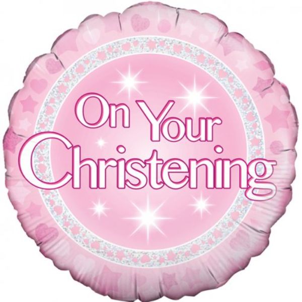 Pink Round On Your Christening Foil Balloon - 45cm