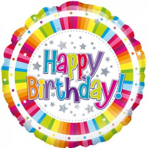 Happy Birthday Bright Stripe Round Foil Balloon - 45cm