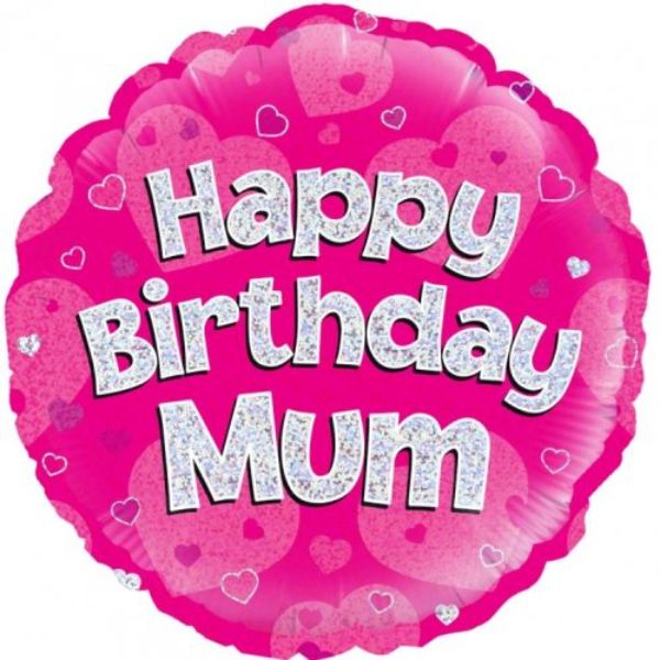 Happy Birthday Mum Pink Round Foil Balloon - 46cm