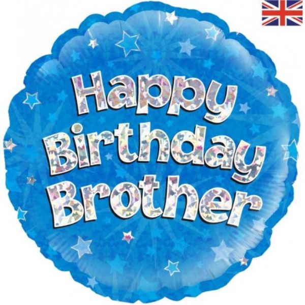 Happy Birthday Brother Blue Round Foil Balloon - 46cm