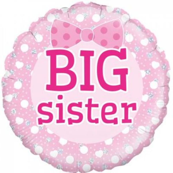 Big Sister Pink Bow Round Foil Balloon - 46cm