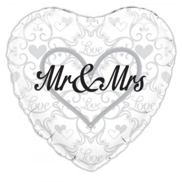Mr & Mrs Silver Filigree Heart Foil Balloon - 45cm