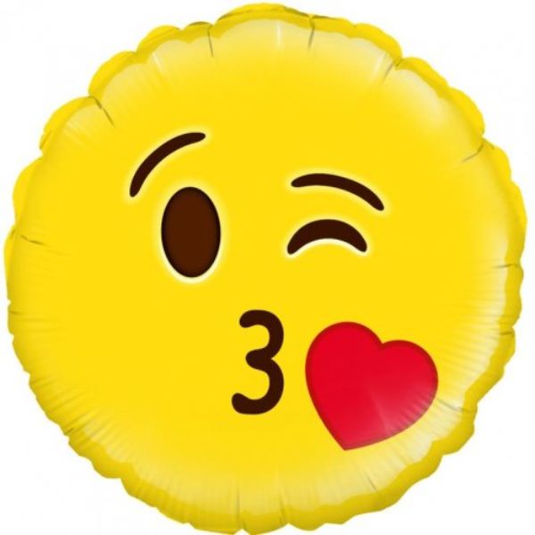 Emoji Blow a Kiss Winking Round Foil Balloon - 46cm