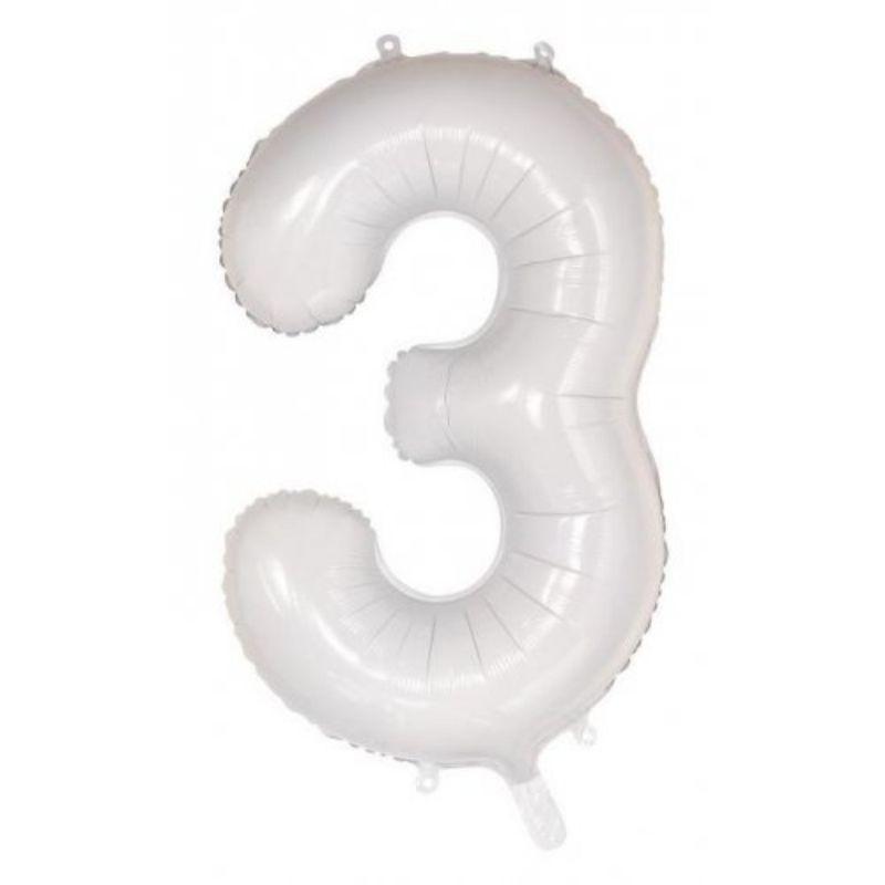 White #3 Foil Balloon - 86cm