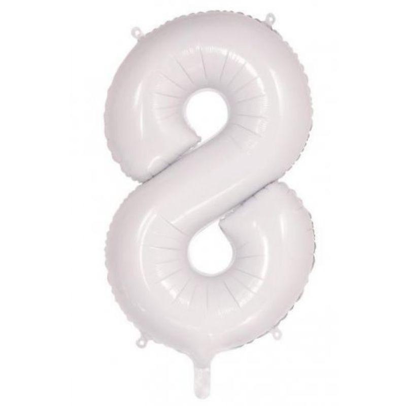 White #8 Foil Balloon - 86cm