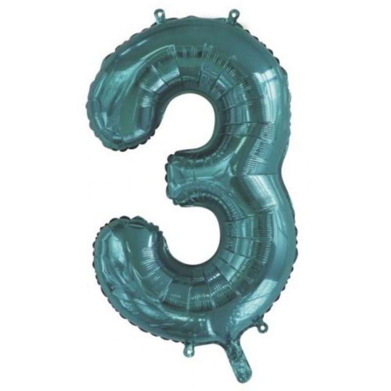 Teal #3 Foil Balloon - 86cm