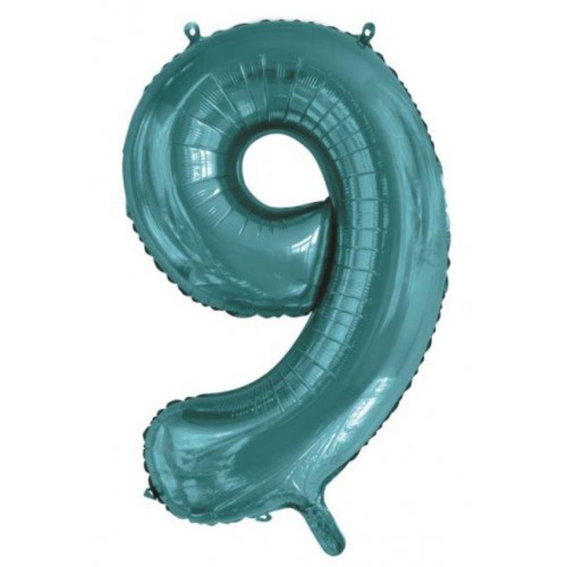 Teal #9 Foil Balloon - 86cm