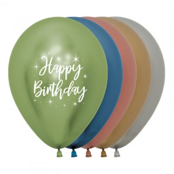 50 Pack Radiant Reflex Assorted Happy Birthday Balloons - 30cm