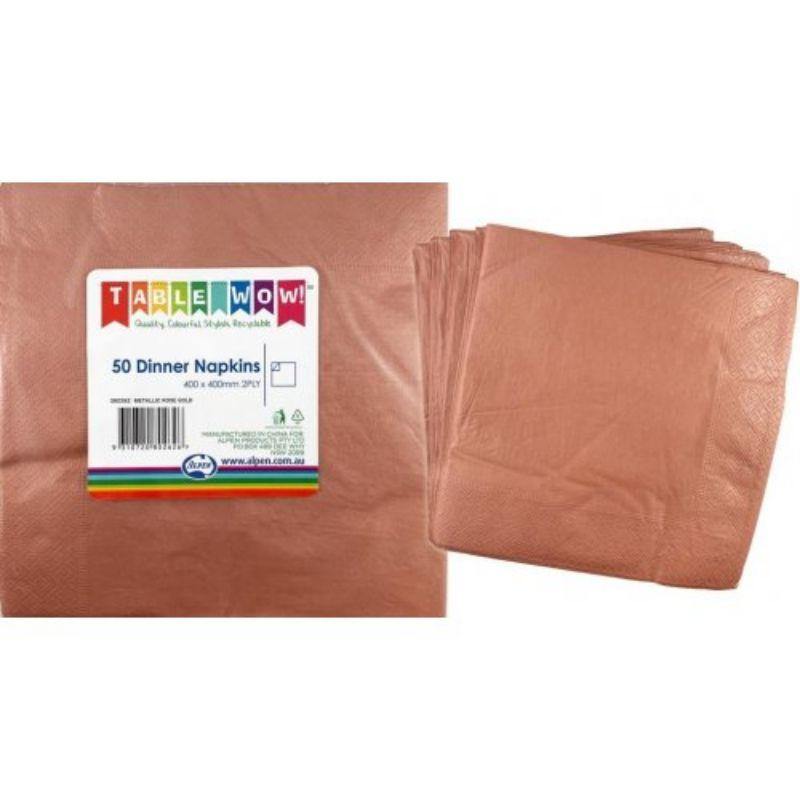 50 Pack Metallic Rose Gold Dinner Napkins - 40cm x 40cm - The Base Warehouse