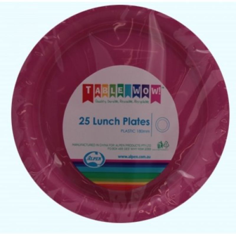 25 Pack Magenta Reusable Lunch Plates - 18cm