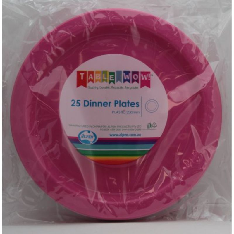 25 Pack Magenta Reusable Dinner Plates - 23cm