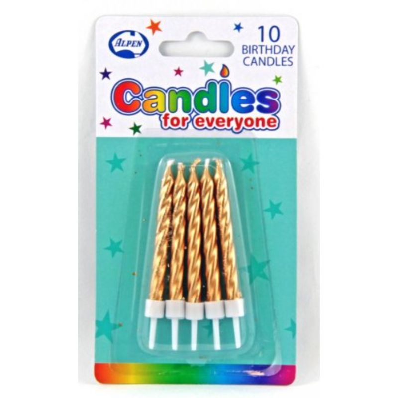 10 Pack Spiral Gold Birthday Candles