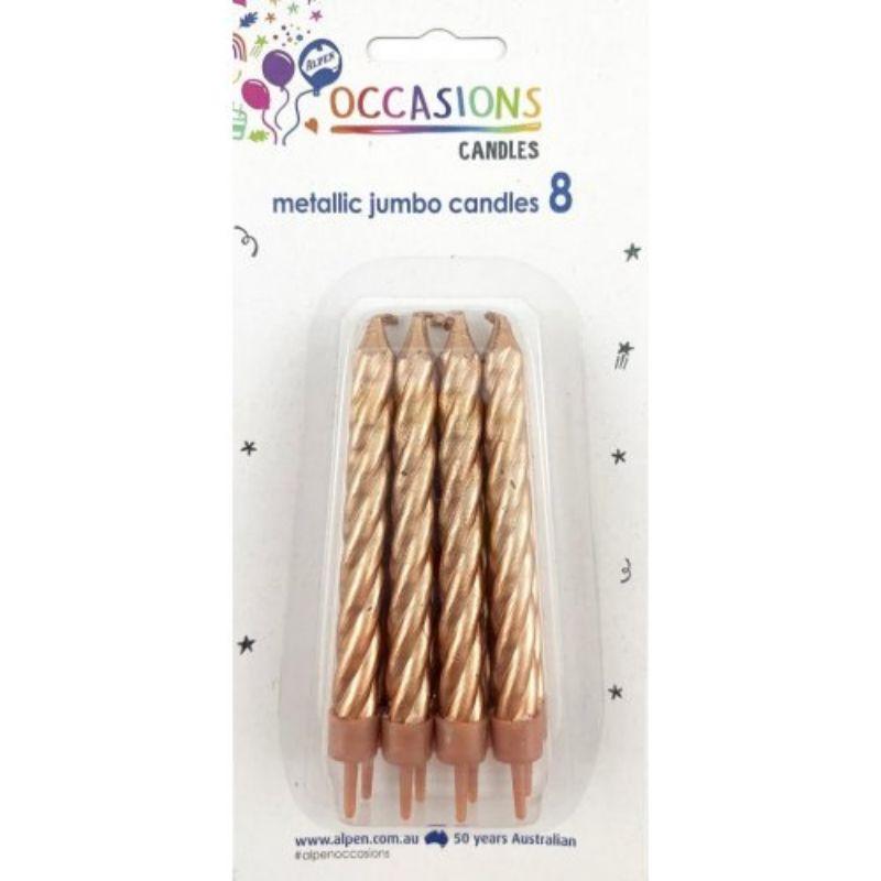 8 Pack Metallic Rose Gold Jumbo Candles with Holders