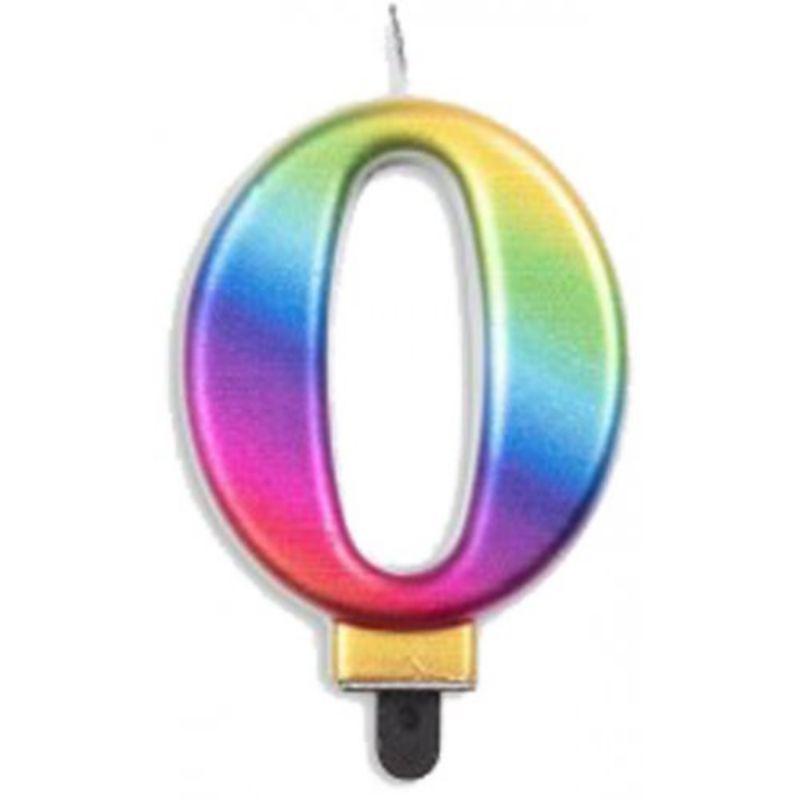 Jumbo Rainbow Numeral #0 Candle
