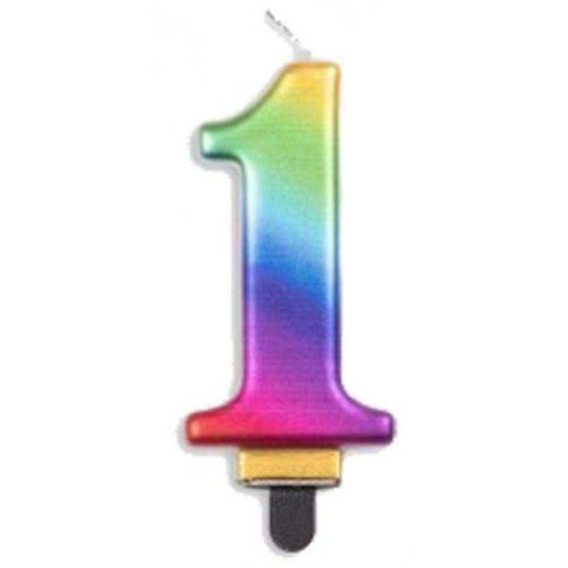 Jumbo Rainbow Numeral #1 Candle