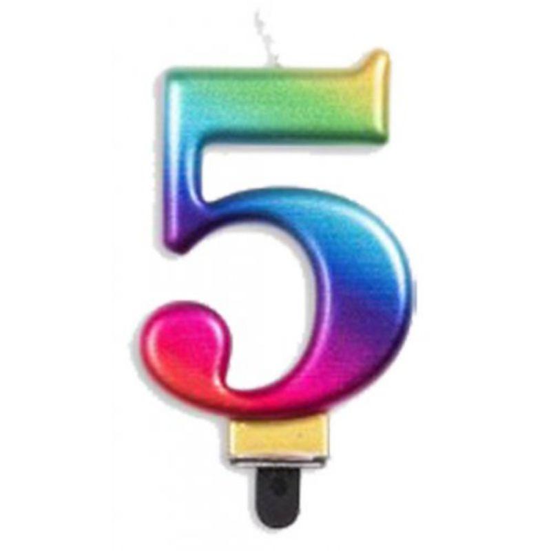 Jumbo Rainbow Numeral #5 Candle