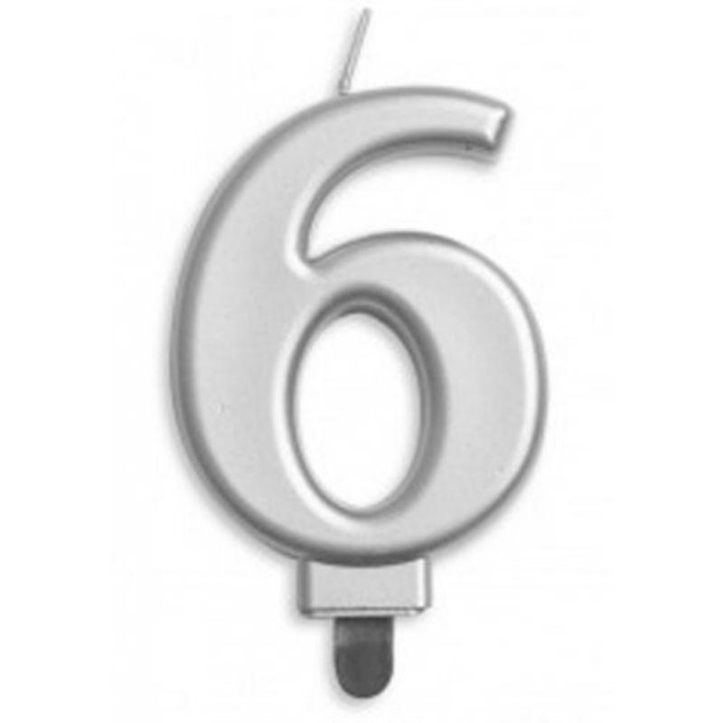 Jumbo Silver Numeral #6 Candle