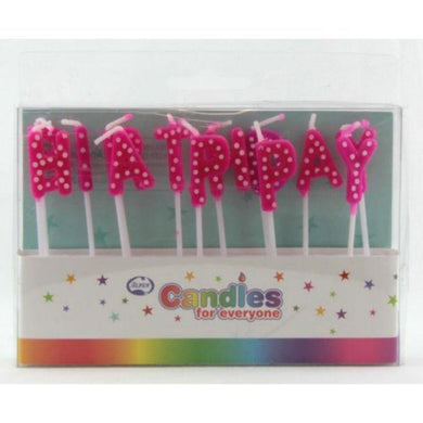 Hot Pink Polkadots Happy Birthday Candles - The Base Warehouse