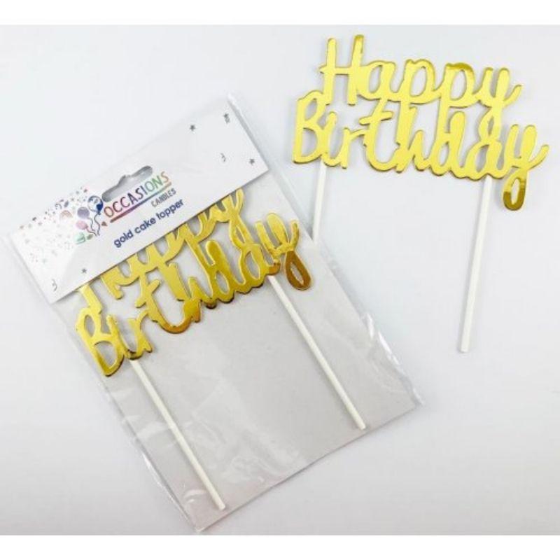 Metallic Gold Happy Birthday Cake Topper