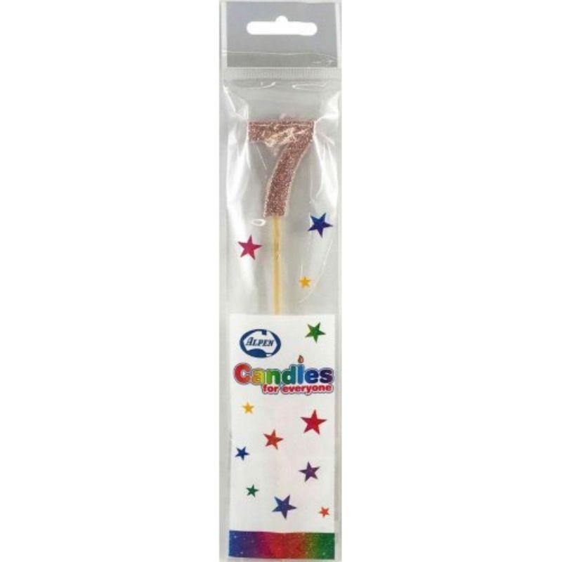 Rose Gold Glitter Long Stick Candle #7 - The Base Warehouse