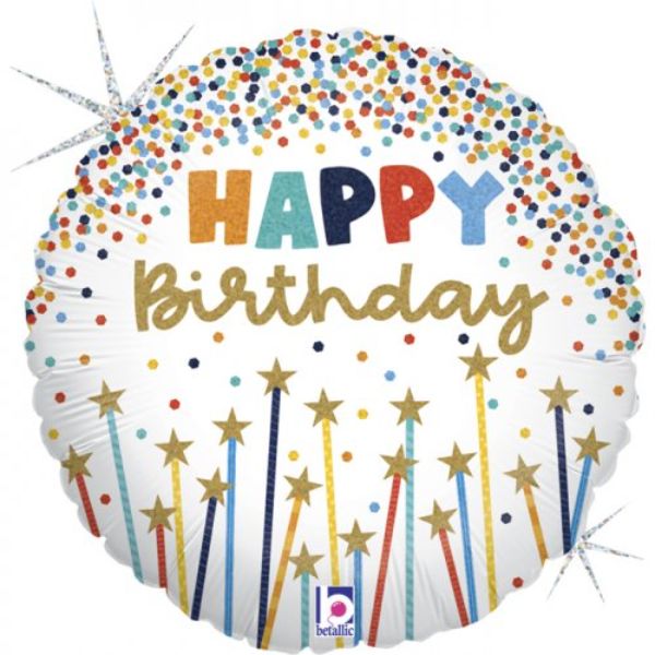 Round Star Candles Happy Birthday Foil Balloon - 45cm