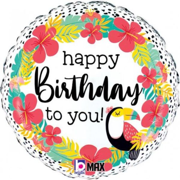Round Tropical Toucan Happy Birthday To You Foil Balloon - 45cm