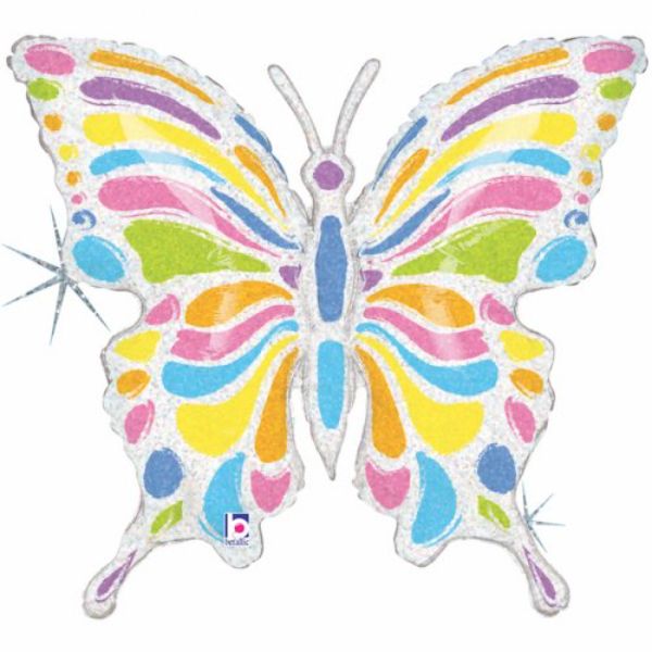 Pastel Butterfly Holographic Shape Foil Balloon - 83cm