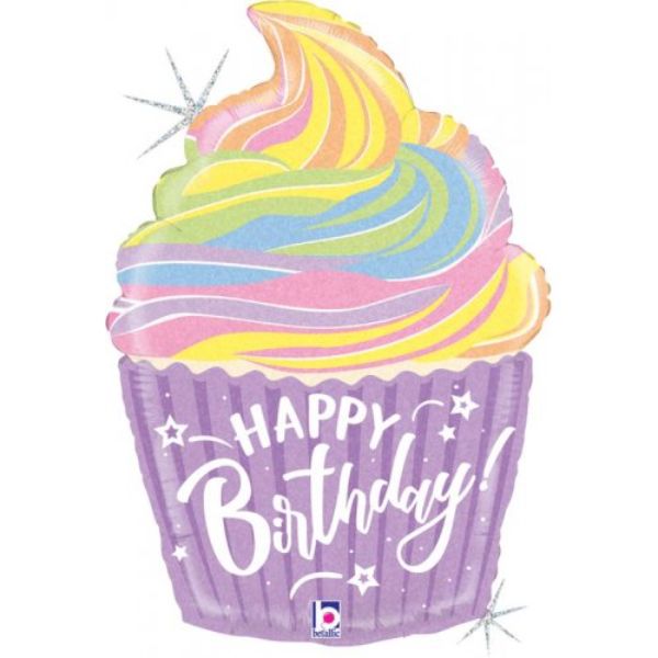 Pastel Birthday Cupcake Shape Foil Balloon - 69cm