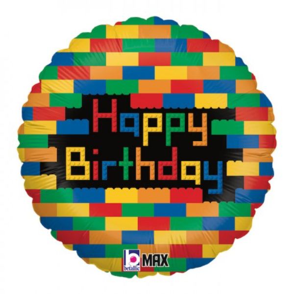 Happy Birthday Blocks Round Foil Balloon - 45cm