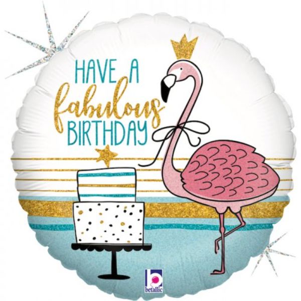 Fabulous Flamingo Birthday Holographic Round Foil Balloon - 45cm