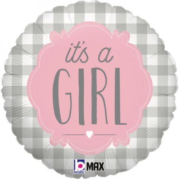 Its a Girl Buffalo Plaid Round Foil Balloon - 46cm