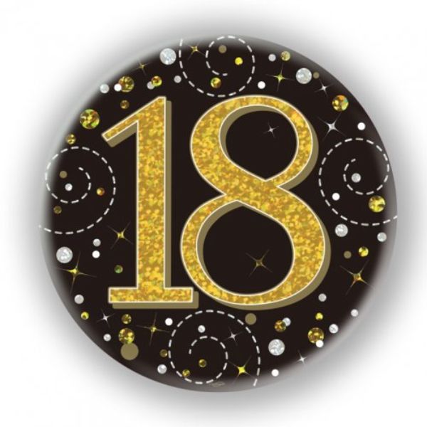 Sparkling Fizz Black & Gold 18th Badge - 7.5cm