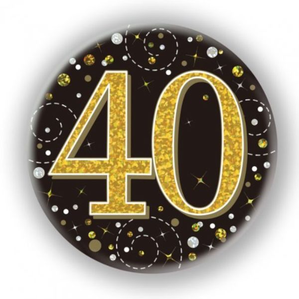 Sparkling Fizz Black & Gold 40th Badge - 7.5cm