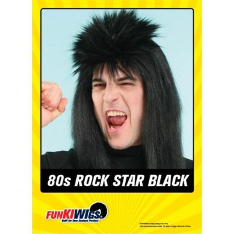 Mens Black 80s Rock Star Wig