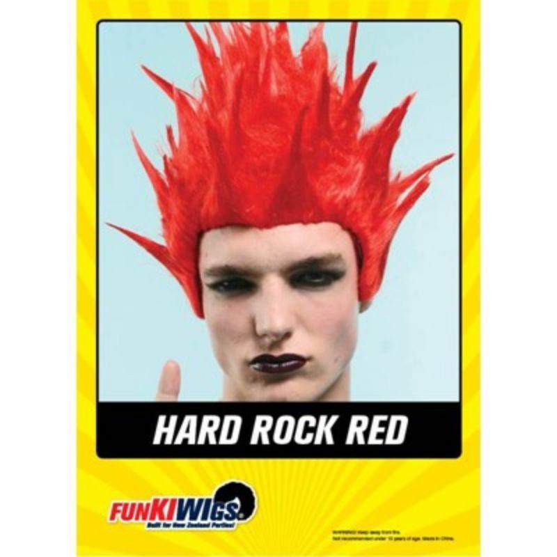Mens Red Hard Rock Wig