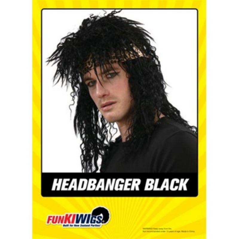 Mens Black Headbanger Wig