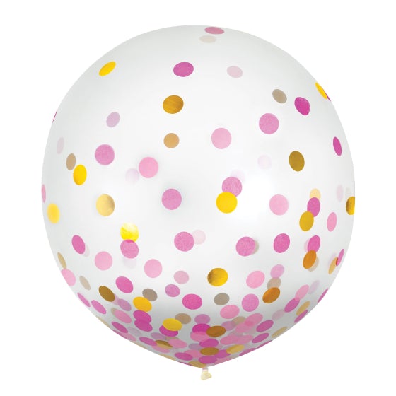 Latex Balloons & Confetti Pink & Gold - 60cm (2 Balloons)