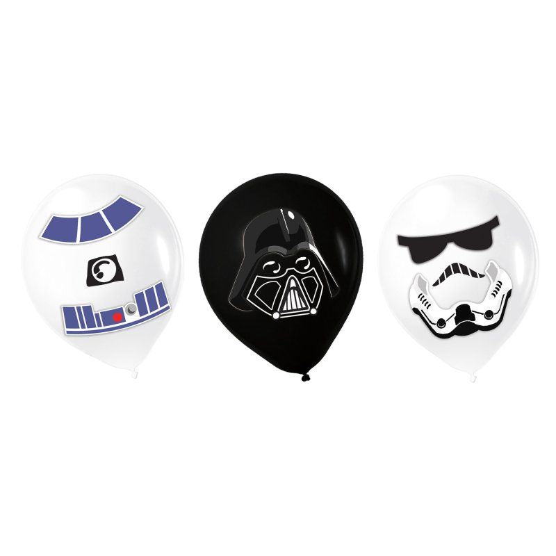 6 Pack Star Wars Galaxy Latex Balloons & Paper Adhesive Add-Ons - 30cm
