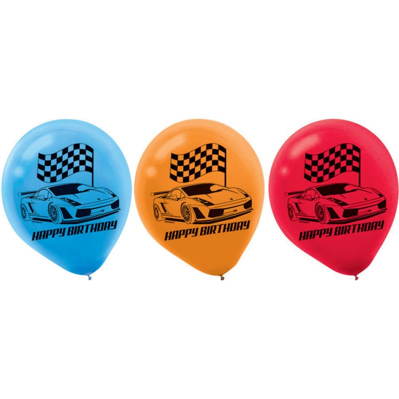 6 Pack Racecar Latex Balloons - 30cm