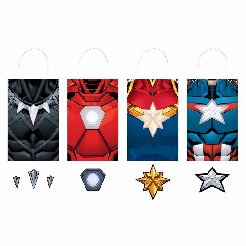 8 Pack Marvel Avengers Powers Unite Create Your Own Paper Kraft Bags - 21cm x 13cm x 8cm